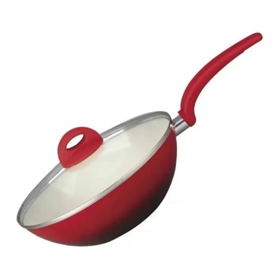 Frigideira Wok 28cm Ceramic Vermelha Com Cabo